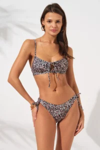 Pierre Cardin Blake Drawstring Front Tie Bikini Set Leopard -d