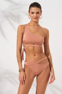 Pierre Cardin Iconic One Shoulder Tie Bikini Set Bronze - Image 3