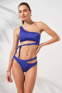 Pierre Cardin Iconic One Shoulder tied up Bikini Set Sax - Image 4