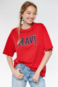 Mavi Women's Blue Logo Printed Red T-Shirt 1600843-82054