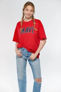 Mavi Women's Blue Logo Printed Red T-Shirt 1600843-82054 - Image 2
