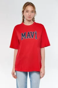 Mavi Women's Blue Logo Printed Red T-Shirt 1600843-82054 - Image 3