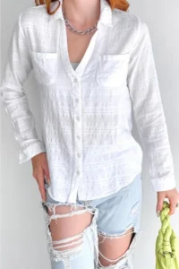 FEMELLE Women's White Double Pocket Cotton Basic Shirt (Slim Fit Mold) - Image 2