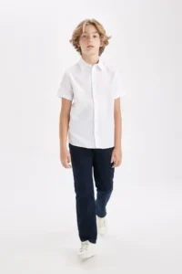 DeFacto Boy's Straight Leg Elastic Waist Pocket Navy Blue Gabardine School Trousers 25k801005746 - Image 2