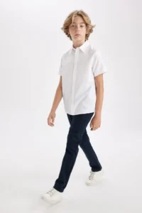 DeFacto Boy's Straight Leg Elastic Waist Pocket Navy Blue Gabardine School Trousers 25k801005746 - Image 3