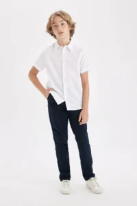 DeFacto Boy's Straight Leg Elastic Waist Pocket Navy Blue Gabardine School Trousers 25k801005746 - Image 4