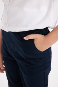 DeFacto Boy's Straight Leg Elastic Waist Pocket Navy Blue Gabardine School Trousers 25k801005746 - Image 6