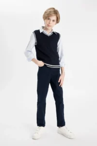 DeFacto Straight Leg Gabardine School Trousers Boy - Image 2