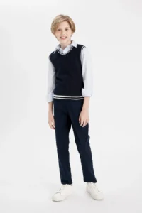 DeFacto Straight Leg Gabardine School Trousers Boy - Image 3