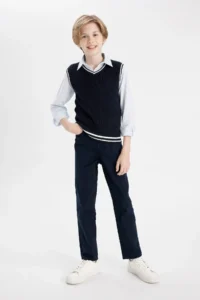 DeFacto Straight Leg Gabardine School Trousers Boy - Image 4