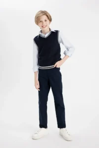 DeFacto Straight Leg Gabardine School Trousers Boy - Image 5