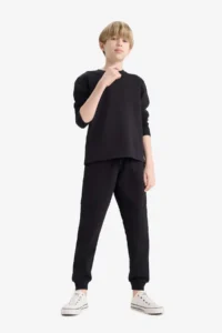 DeFacto Black Elastic Waist Pocket Jogger School Sweatpants Boys - Image 3