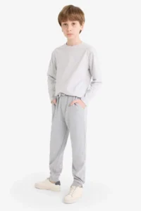 DeFacto Boy's Gray Elastic Waist Pocket Jogger School Sweatpants