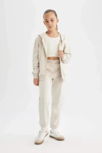 DeFacto Girl's Gray Standard Fit Basic Plain School Jogger Sweatpants with Elastic Waist Cuff Pocket - Image 4