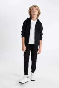 DeFacto Boy's Black Basic Plain Jogger School Sweatpants with Elastic Waistband and Pockets - Image 2