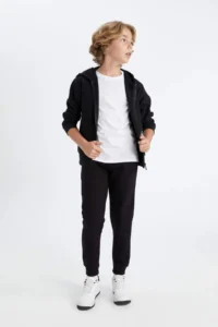 DeFacto Boy's Black Basic Plain Jogger School Sweatpants with Elastic Waistband and Pockets - Image 3