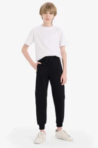 DeFacto Basic Plain Pique Sweatpants with Elastic Waist Cuffs for Boys