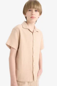 DeFacto Oversize Wide Fit Polo Neck Muslin Short Sleeve Shirt Boy