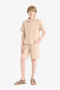 DeFacto Oversize Wide Fit Polo Neck Muslin Short Sleeve Shirt Boy - Image 2
