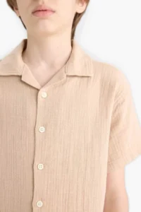 DeFacto Oversize Wide Fit Polo Neck Muslin Short Sleeve Shirt Boy - Image 5