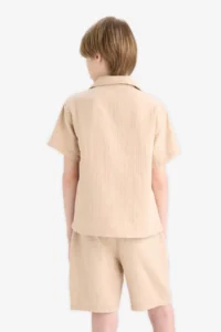 DeFacto Oversize Wide Fit Polo Neck Muslin Short Sleeve Shirt Boy - Image 6