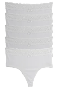 Nicoletta Women's Panties High Waist Thong Large Size Pack of 5 WHITE