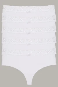 Nicoletta Women's Panties High Waist Thong Large Size Pack of 5 WHITE - Image 2