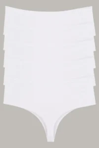 Nicoletta Women's Panties High Waist Thong Large Size Pack of 5 WHITE - Image 3