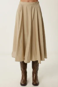 Lovelyİstanbul Summer flared Midi Weaving Skirt  Beige - Image 3