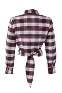 TRENDYOLMİLLA Burgundy-Multicolored Checkered Tie Back Flannel Shirt - Image 7
