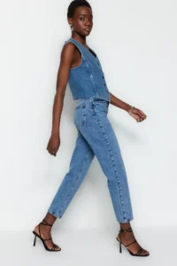 TRENDYOLMİLLA Mavi High Waist Plain Kesim Straight 100% Cotton Non-Stretch jeans - Image 3