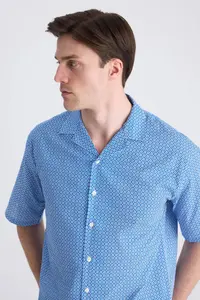 D'S Damat Ds Damat relaxed Blue Printed 100% Cotton Shirt - Image 4
