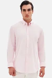 D'S Damat Ds Damat Comfort Pink Button Collar Relaxed Cut Linen Look 100% Cotton Shirt - Image 2