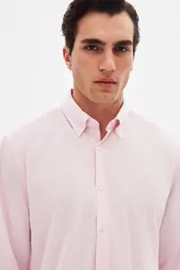 D'S Damat Ds Damat Comfort Pink Button Collar Relaxed Cut Linen Look 100% Cotton Shirt - Image 3