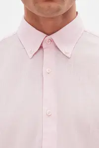 D'S Damat Ds Damat Comfort Pink Button Collar Relaxed Cut Linen Look 100% Cotton Shirt - Image 4