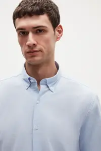 D'S Damat Ds Damat Comfort Blue Button Collar Relaxed Cut Linen Look 100% Cotton Shirt - Image 2