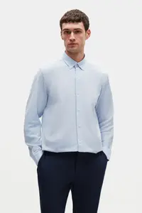 D'S Damat Ds Damat Comfort Blue Button Collar Relaxed Cut Linen Look 100% Cotton Shirt - Image 4