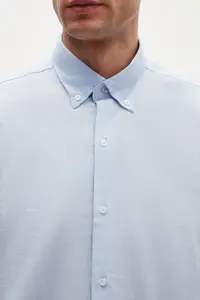 D'S Damat Ds Damat Comfort Blue Button Collar Relaxed Cut Linen Look 100% Cotton Shirt - Image 6
