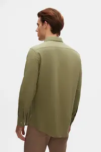 D'S Damat Ds Damat Comfort Green Button Collar Relaxed Cut Linen Look 100% Cotton Shirt - Image 3