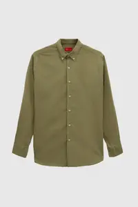 D'S Damat Ds Damat Comfort Green Button Collar Relaxed Cut Linen Look 100% Cotton Shirt - Image 5