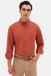 D'S Damat Ds Damat Comfort Tile Button Collar Relaxed Cut Linen Look 100% Cotton Shirt