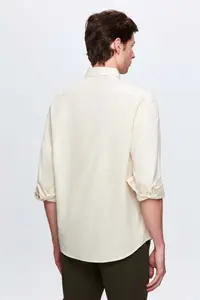 D'S Damat Ds Damat Comfort Beige Button Collar Relaxed Cut Linen Look 100% Cotton Shirt - Image 4