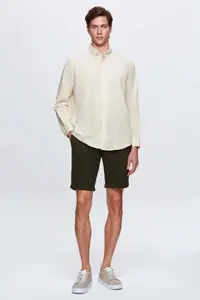 D'S Damat Ds Damat Comfort Beige Button Collar Relaxed Cut Linen Look 100% Cotton Shirt - Image 7