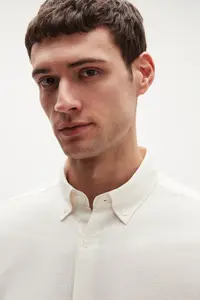 D'S Damat Ds Damat Comfort Ecru Button Collar Relaxed Cut Linen Look 100% Cotton Shirt - Image 2