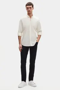 D'S Damat Ds Damat Comfort Ecru Button Collar Relaxed Cut Linen Look 100% Cotton Shirt - Image 3