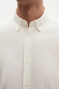 D'S Damat Ds Damat Comfort Ecru Button Collar Relaxed Cut Linen Look 100% Cotton Shirt - Image 4