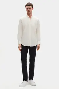 D'S Damat Ds Damat Comfort Ecru Button Collar Relaxed Cut Linen Look 100% Cotton Shirt - Image 6