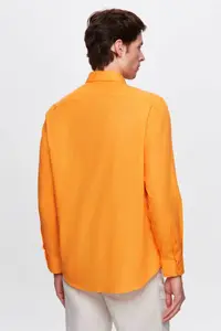D'S Damat Ds Damat Comfort Light Orange Button Collar Relaxed Cut Linen Look 100% Cotton Shirt - Image 3