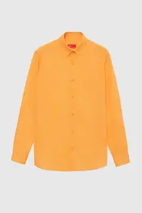 D'S Damat Ds Damat Comfort Light Orange Button Collar Relaxed Cut Linen Look 100% Cotton Shirt - Image 5