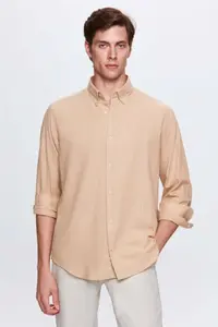D'S Damat Ds Damat Comfort Mink Button Collar Relaxed Cut Linen Look 100% Cotton Shirt